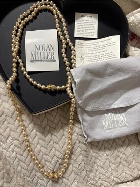 Nolan Miller Cream Pearls Necklace with Gold Filigree Clasp